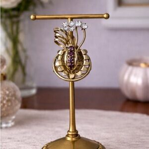 Vintage Dainty Gold-tone Crystal Floral Brooches